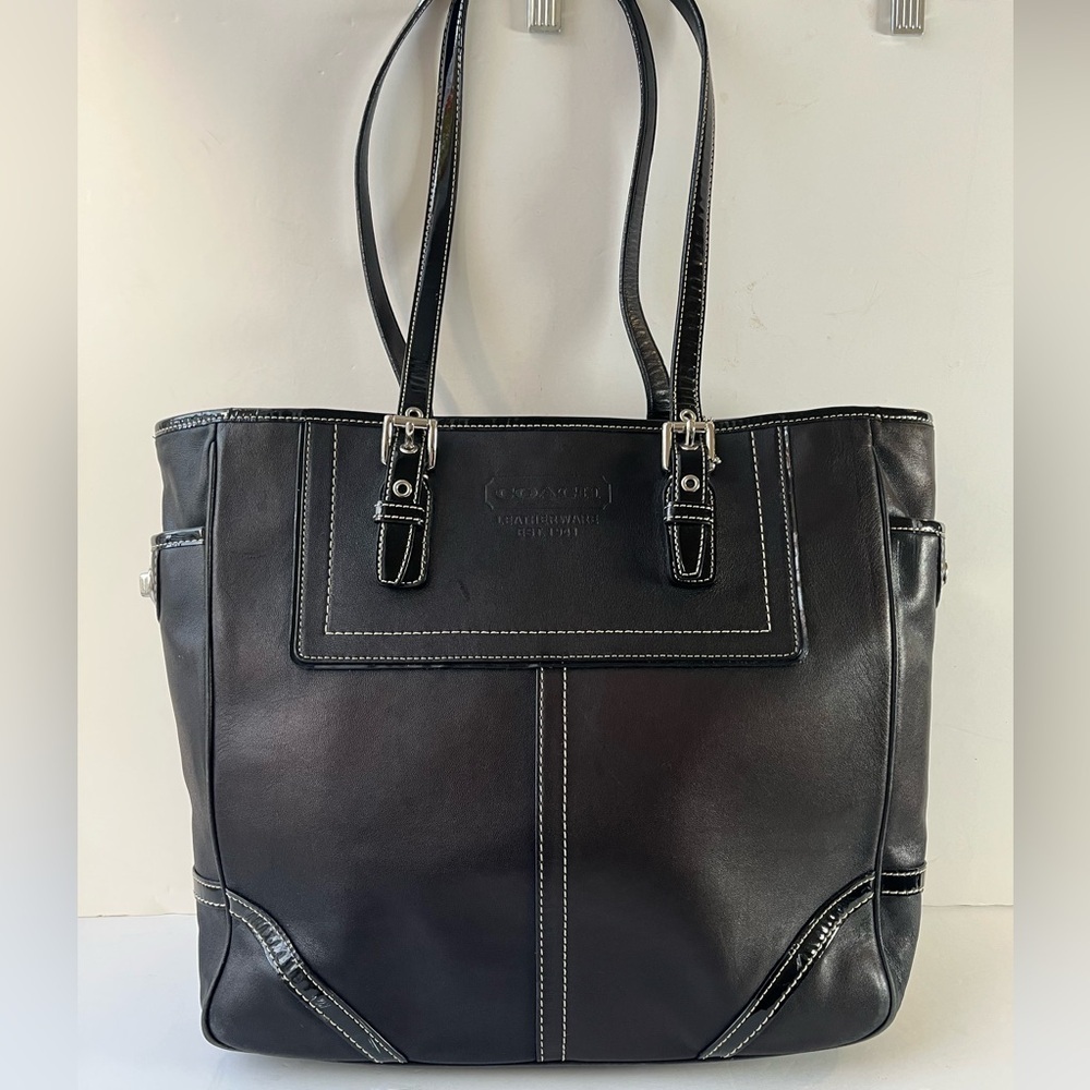 Coach Black Patent Leather Hampton Legacy Gallery Tote Bag